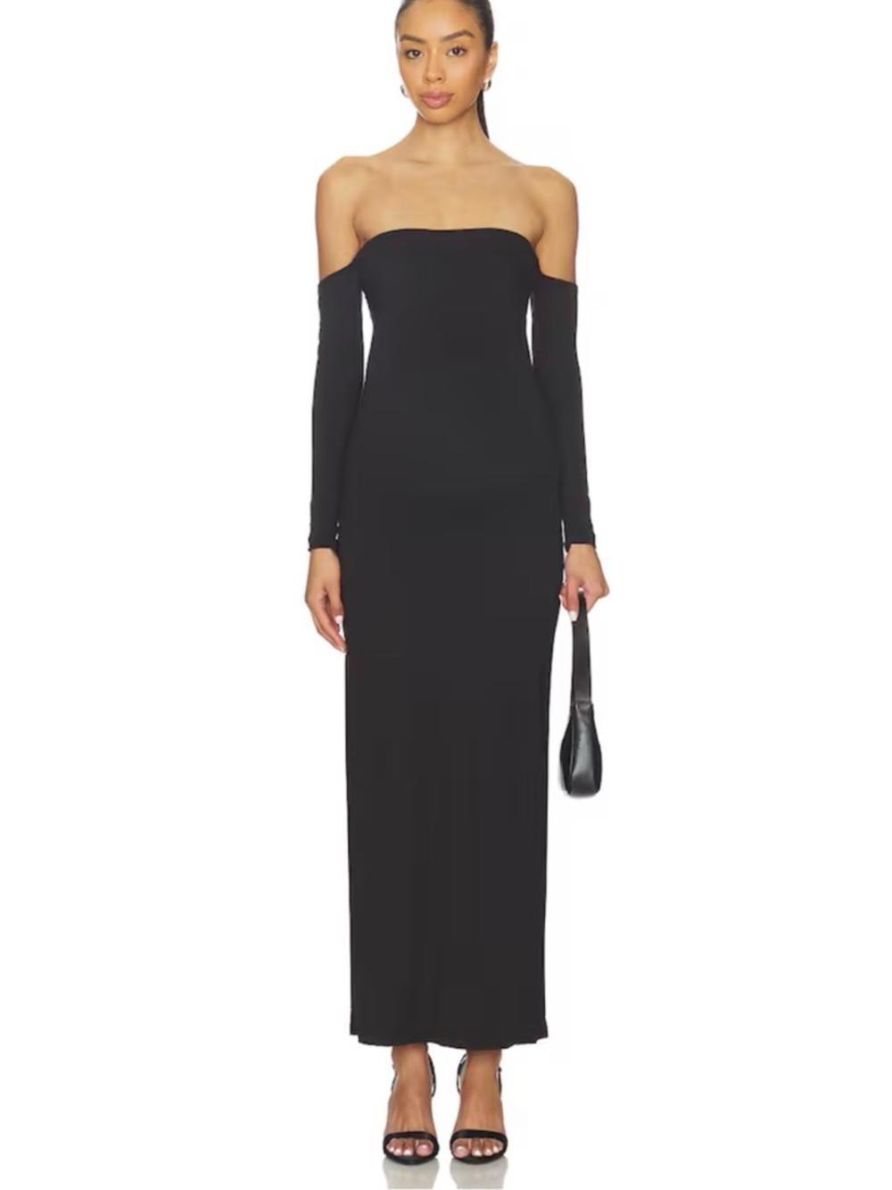 Off-Shoulder Long Sleeve Black Maxi Dress